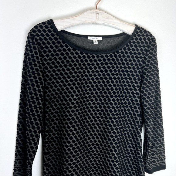 Sophie Max Womens Top Size Medium 3/4 Length Sleeves Black Gray Print Boat Neck - Picture 2 of 4